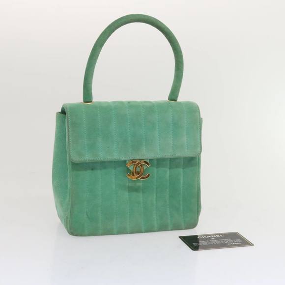 CHANEL Hand Bag Suede Green CC Auth 68731A - Picture 12 of 16